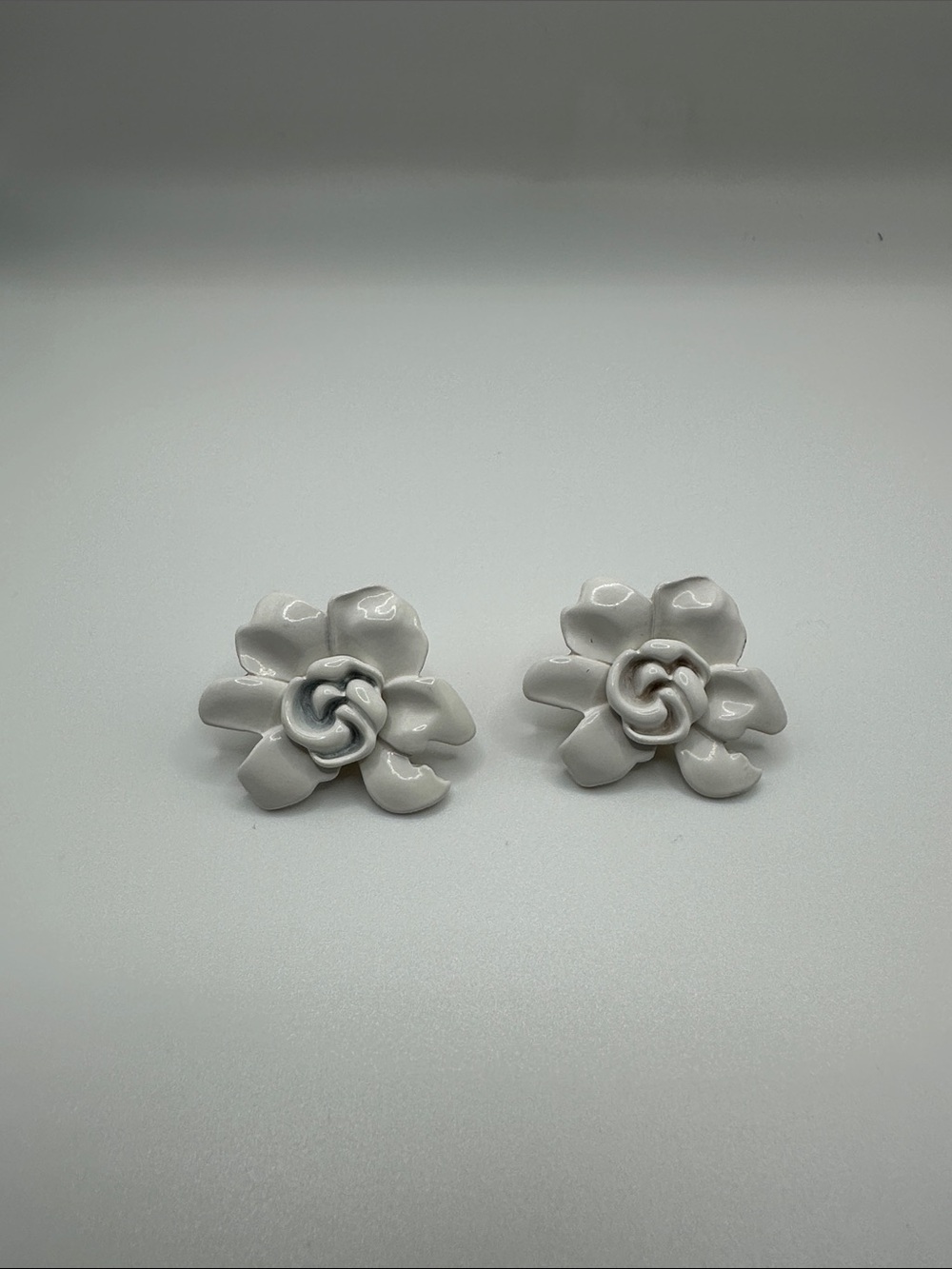 White Flower Ceramic Stud Earrings - Women Jewelry